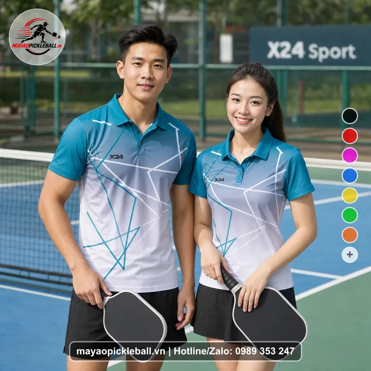 Bộ Quần Áo Pickleball X24-PB-554 Xanh Ngọc Trắng Xám Nhạt