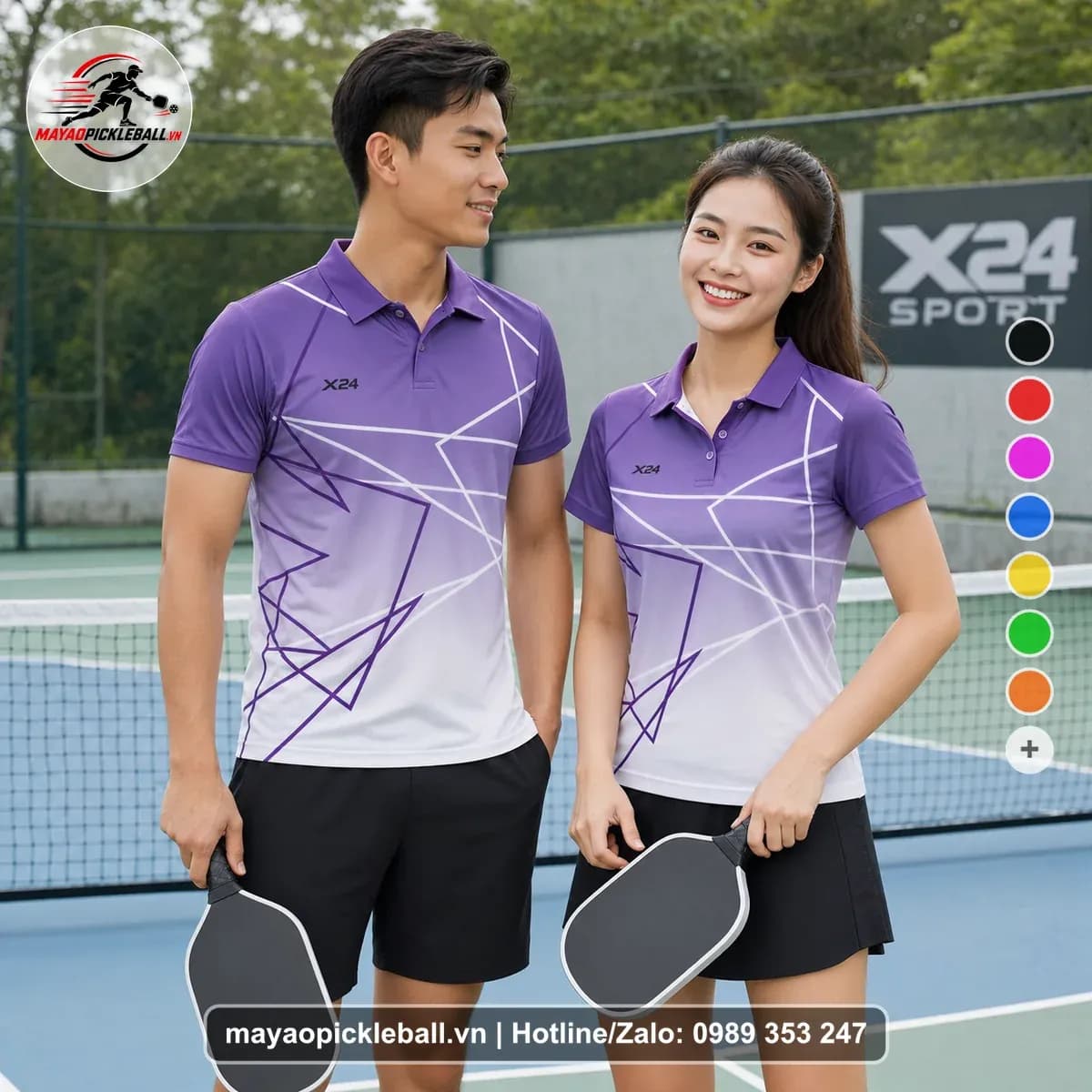 Bộ Quần Áo Pickleball X24-PB-555 Tím Trắng Xám Nhạt