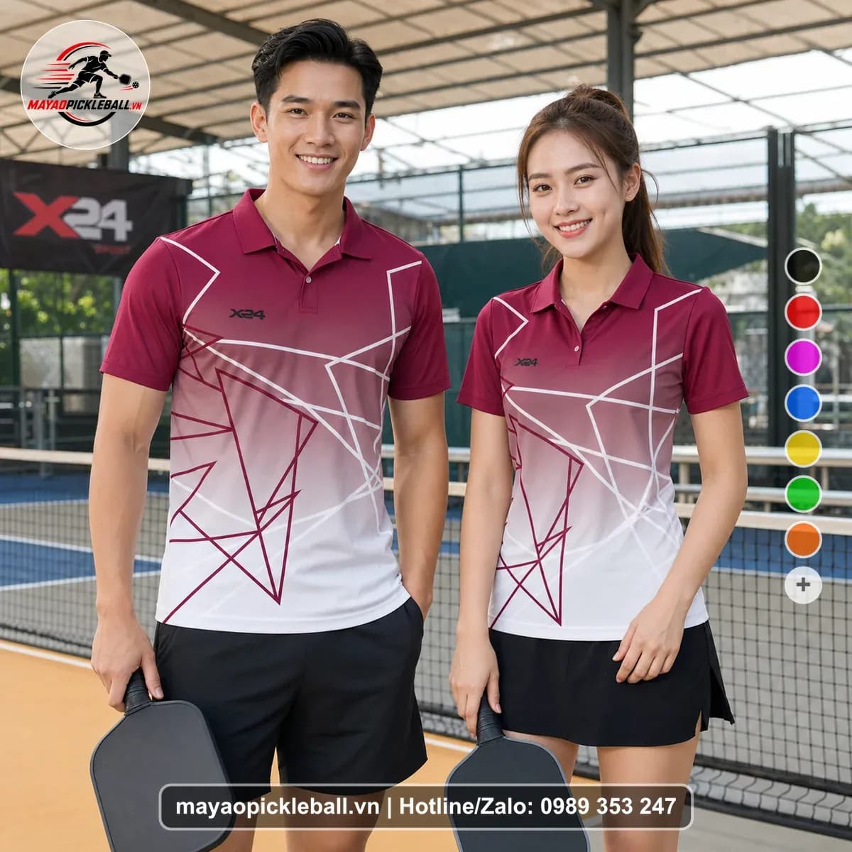 Bộ Quần Áo Pickleball X24-PB-556 Đỏ Đô Trắng Xám