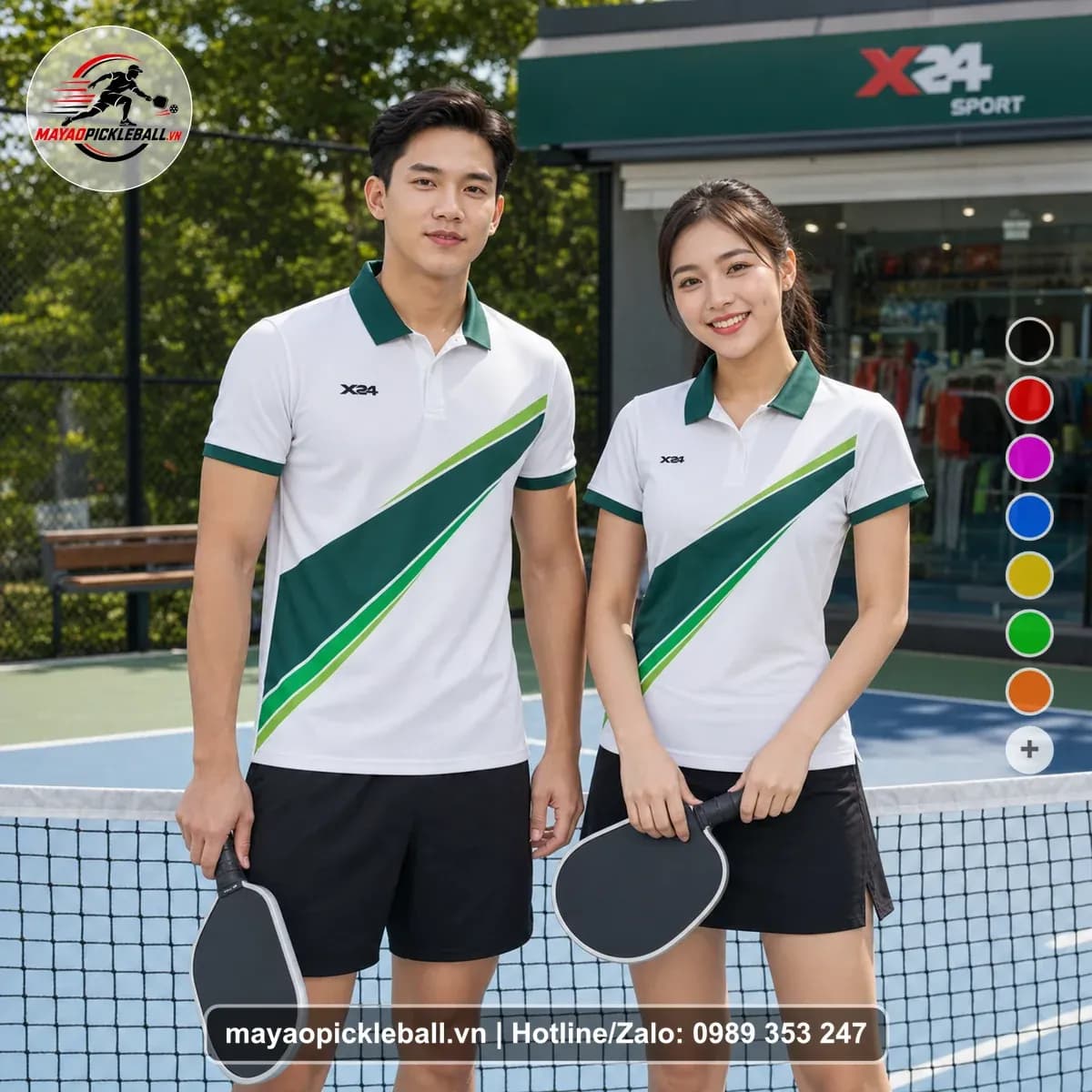 Bộ Quần Áo Pickleball X24-PB-558 Trắng Xanh Ve Chai Xanh Lá