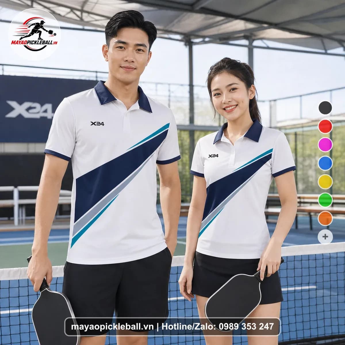 Bộ Quần Áo Pickleball X24-PB-559 Trắng Tím Than Xanh
