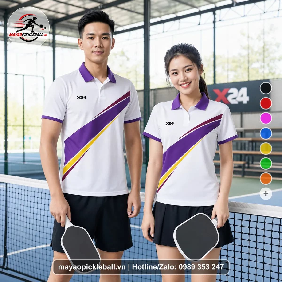 Bộ Quần Áo Pickleball X24-PB-560 Trắng Tím Vàng