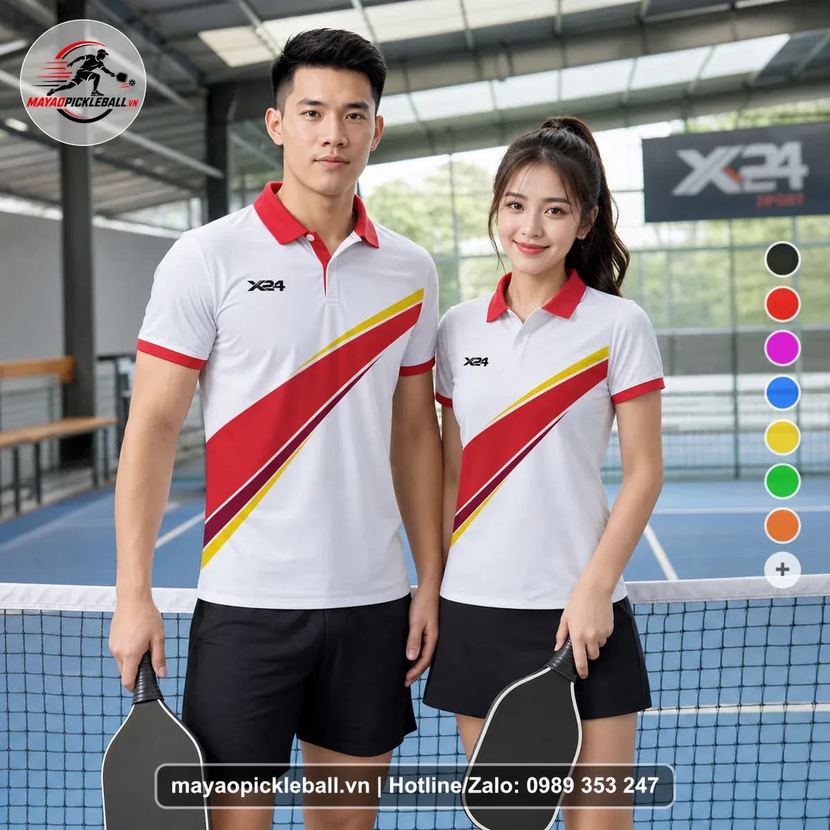 Bộ Quần Áo Pickleball X24-PB-561 Trắng Đỏ Vàng