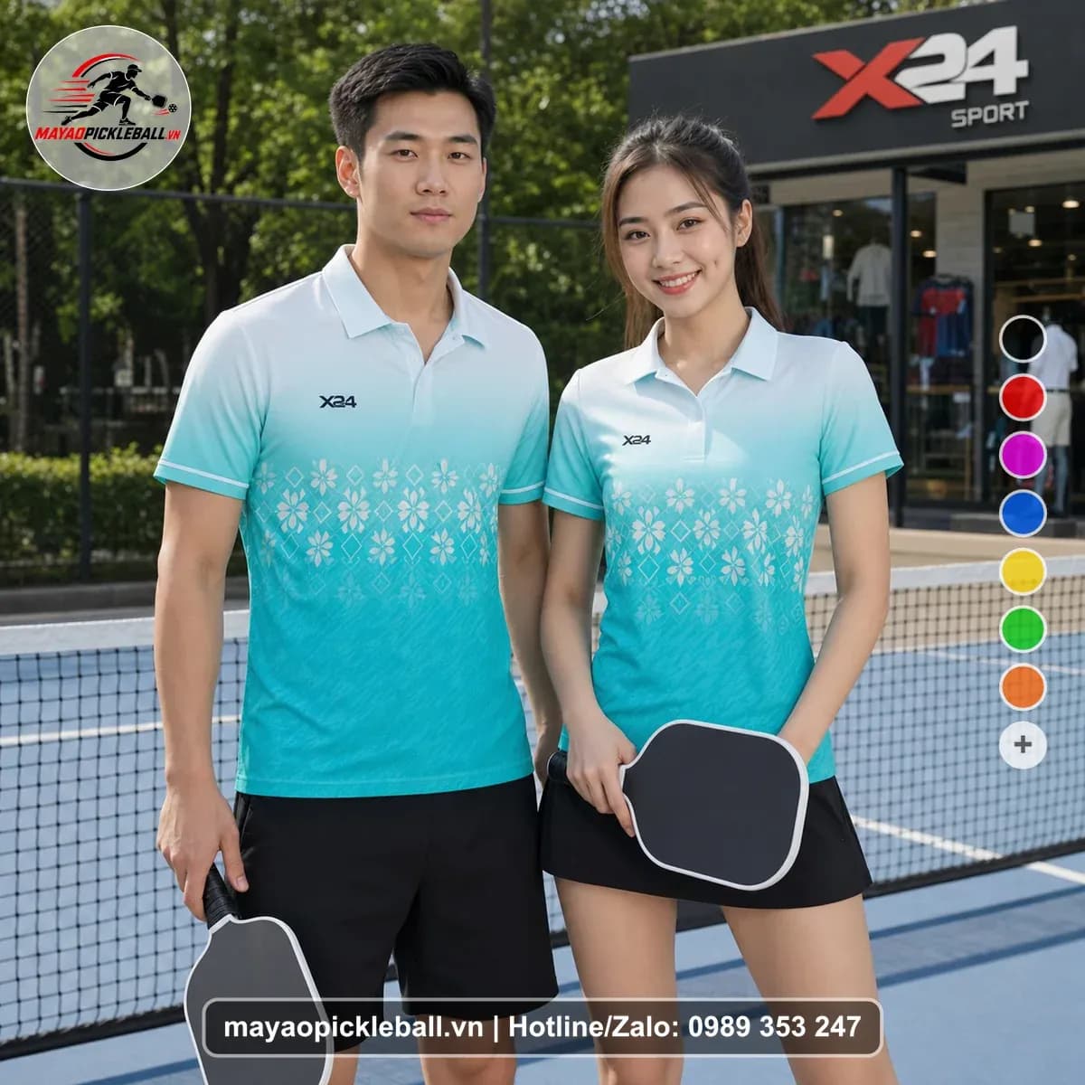 Bộ Quần Áo Pickleball X24-PB-562 Xanh Ngọc Trắng