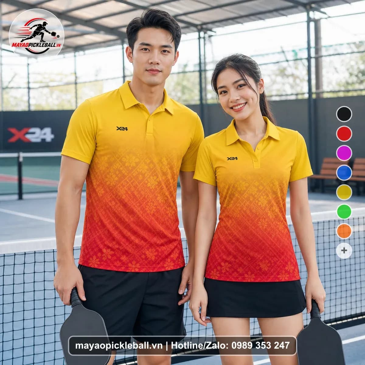 Bộ Quần Áo Pickleball X24-PB-564 Vàng Cam Đỏ