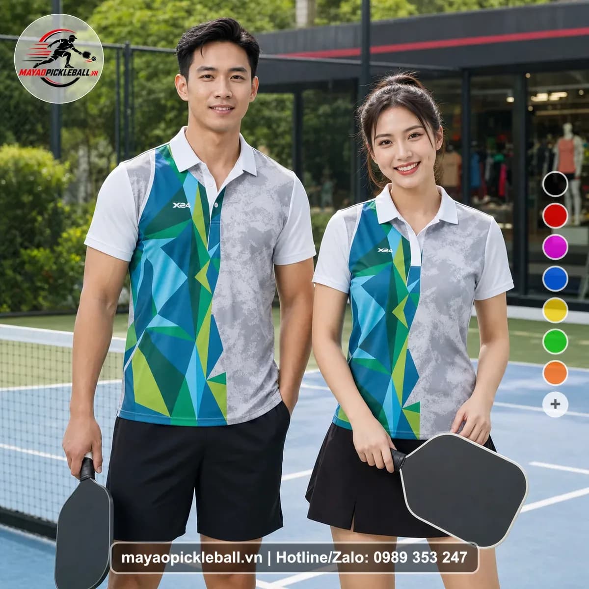 Bộ Quần Áo Pickleball X24-PB-567 Xanh Xanh Lá Xám