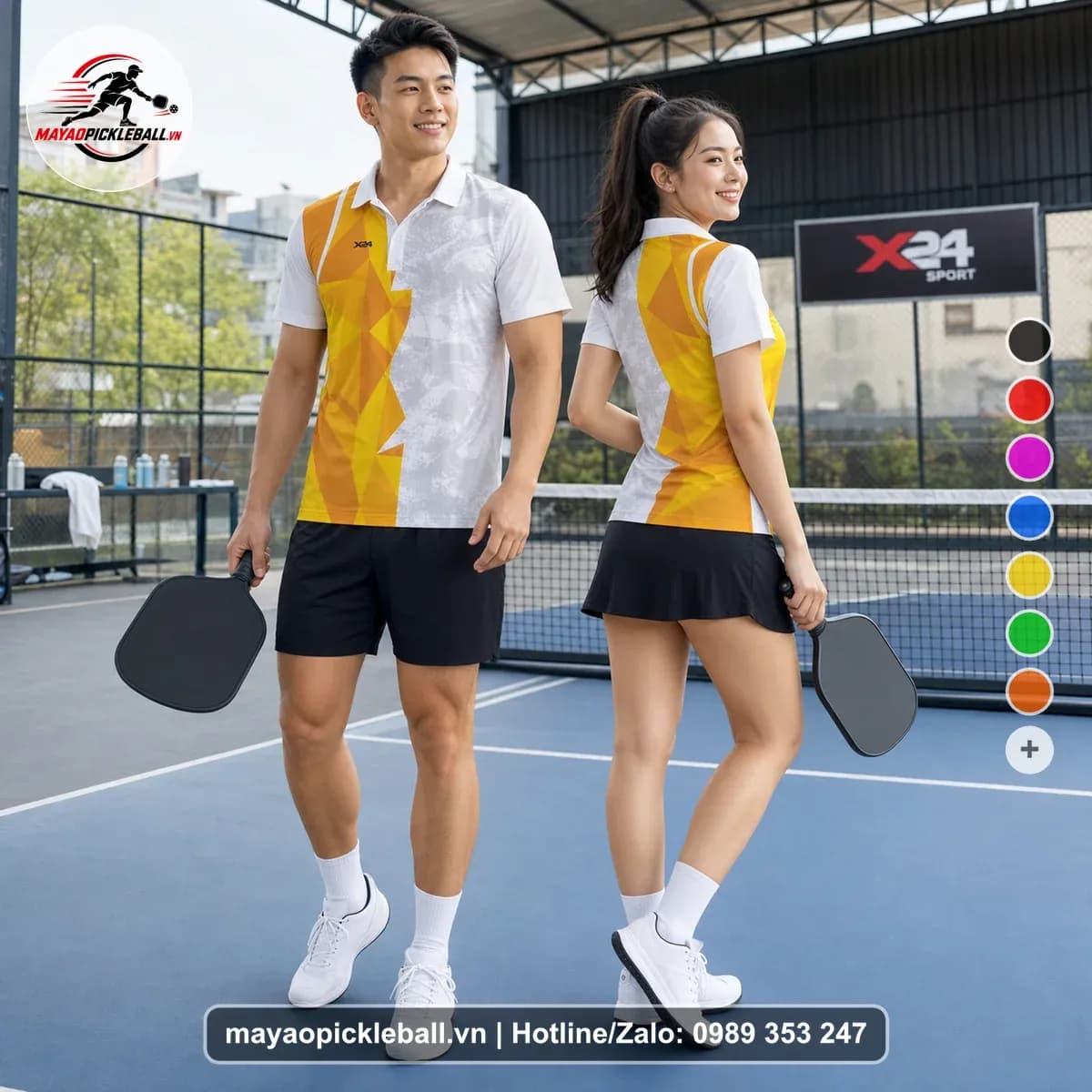 Bộ Quần Áo Pickleball X24-PB-569 Vàng Cam Trắng
