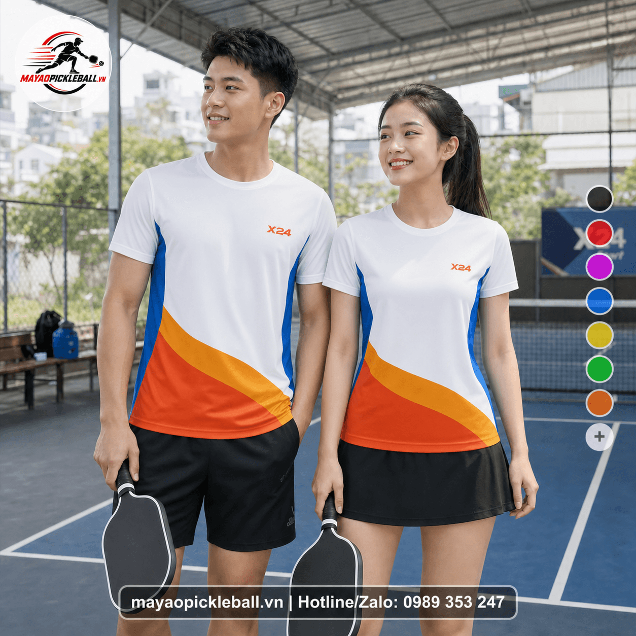 Bộ Quần Áo Pickleball X24-PB-281 Cam cổ tròn tay ngắn