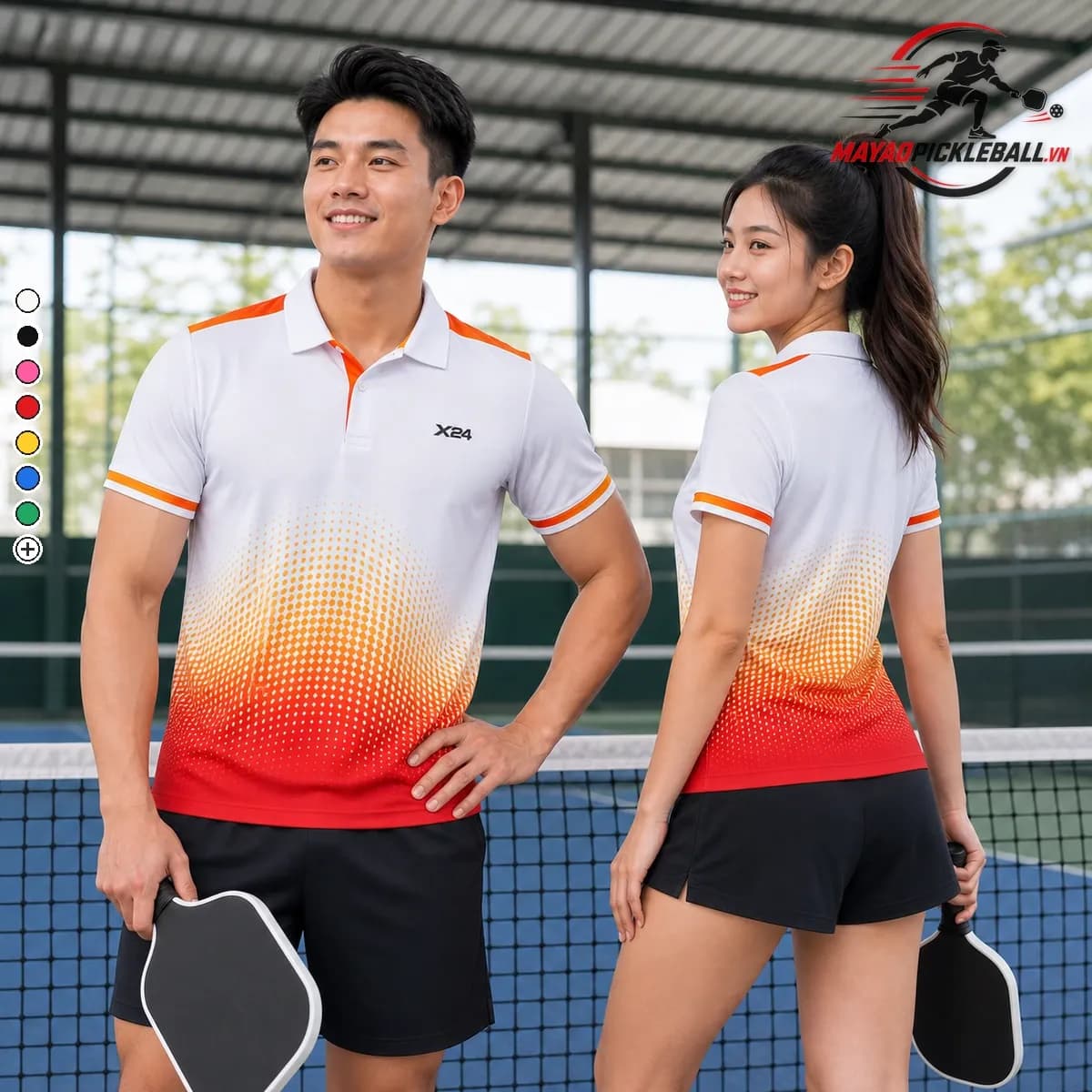Bộ Quần Áo Pickleball Nam Nữ X24 Trắng Đỏ Cam X24-PB-002
