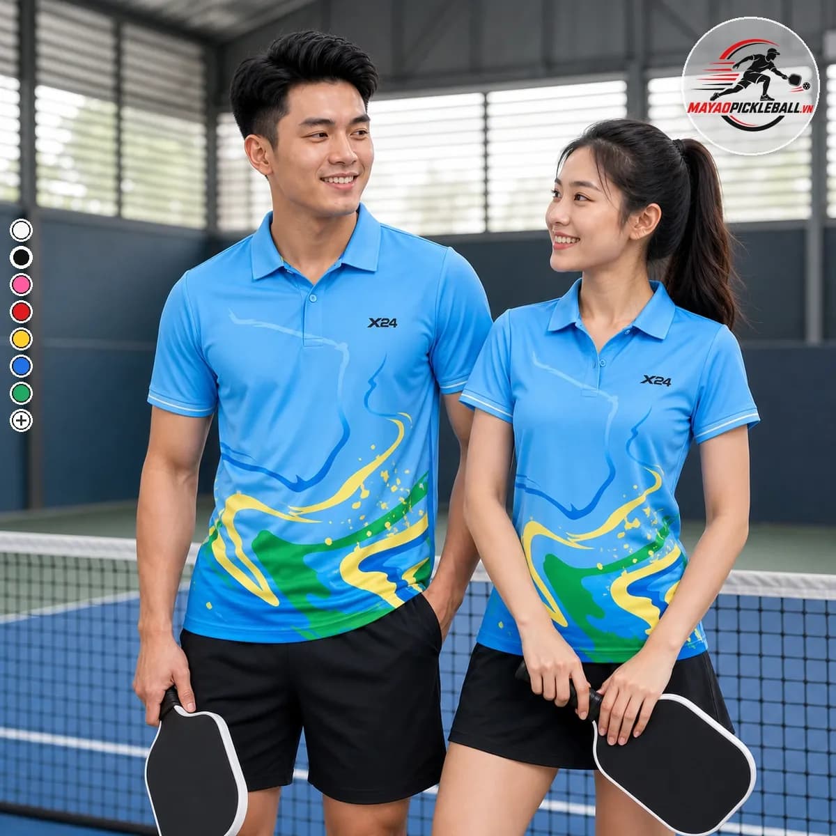 Bộ Quần Áo Pickleball Nam Nữ X24 Xanh Dương Xanh Lá Vàng X24-PB-003