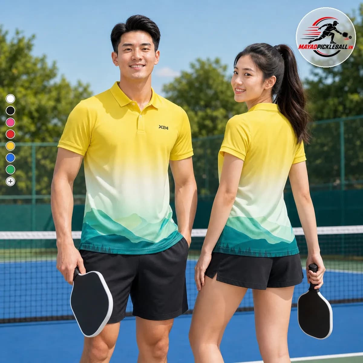 Bộ Quần Áo Pickleball Nam Nữ X24 Vàng Xanh X24-PB-005