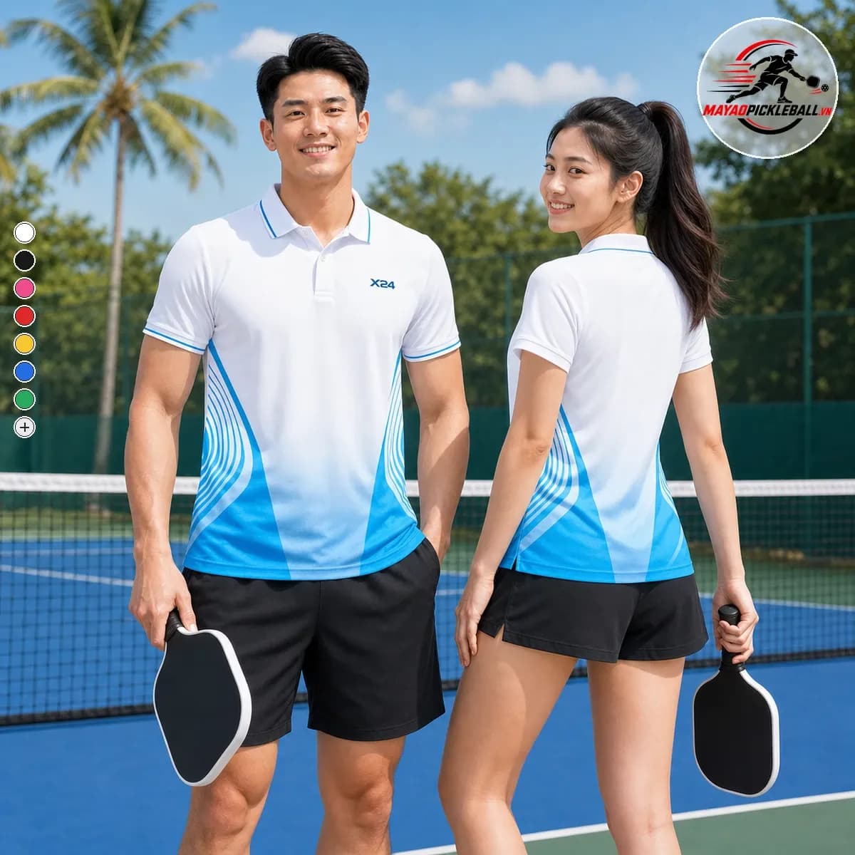 Bộ Quần Áo Pickleball Nam Nữ X24 Trắng Xanh X24-PB-006
