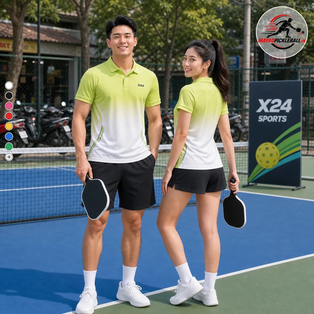 Bộ Quần Áo Pickleball Nam Nữ X24 Xanh Lá Trắng X24-PB-007