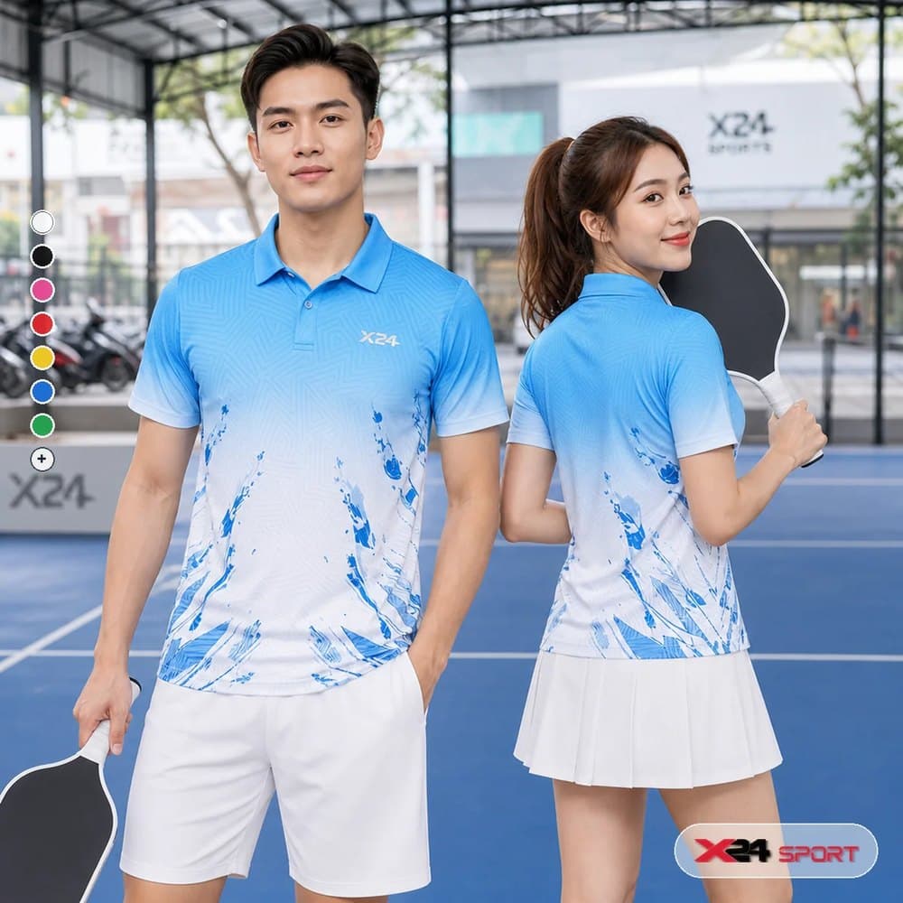Bộ Quần Áo Pickleball Nam Nữ X24 Xanh Dương Trắng X24-PB-009