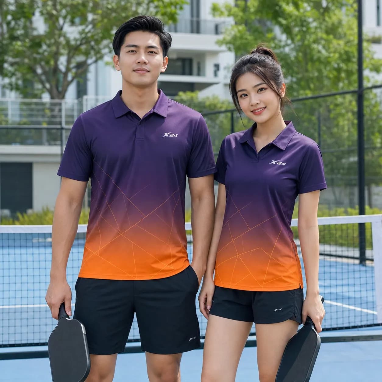 Bộ Quần Áo Pickleball Nam Nữ X24 Tím Cam X24-PB-014