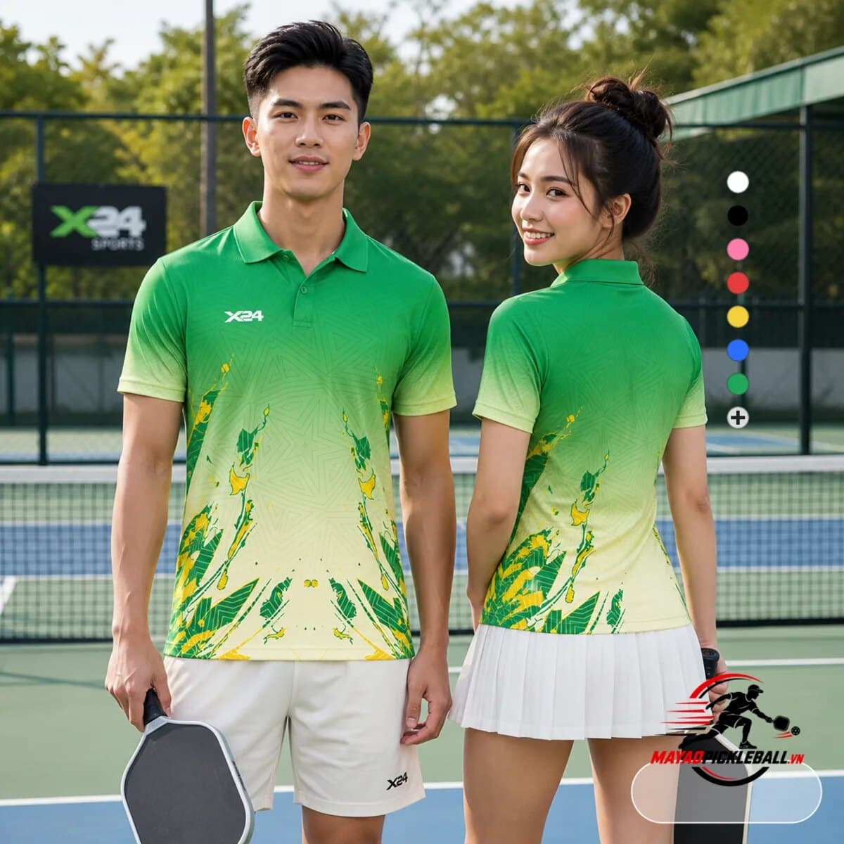 Bộ Quần Áo Pickleball Nam Nữ X24 Xanh Lá Vàng X24-PB-015
