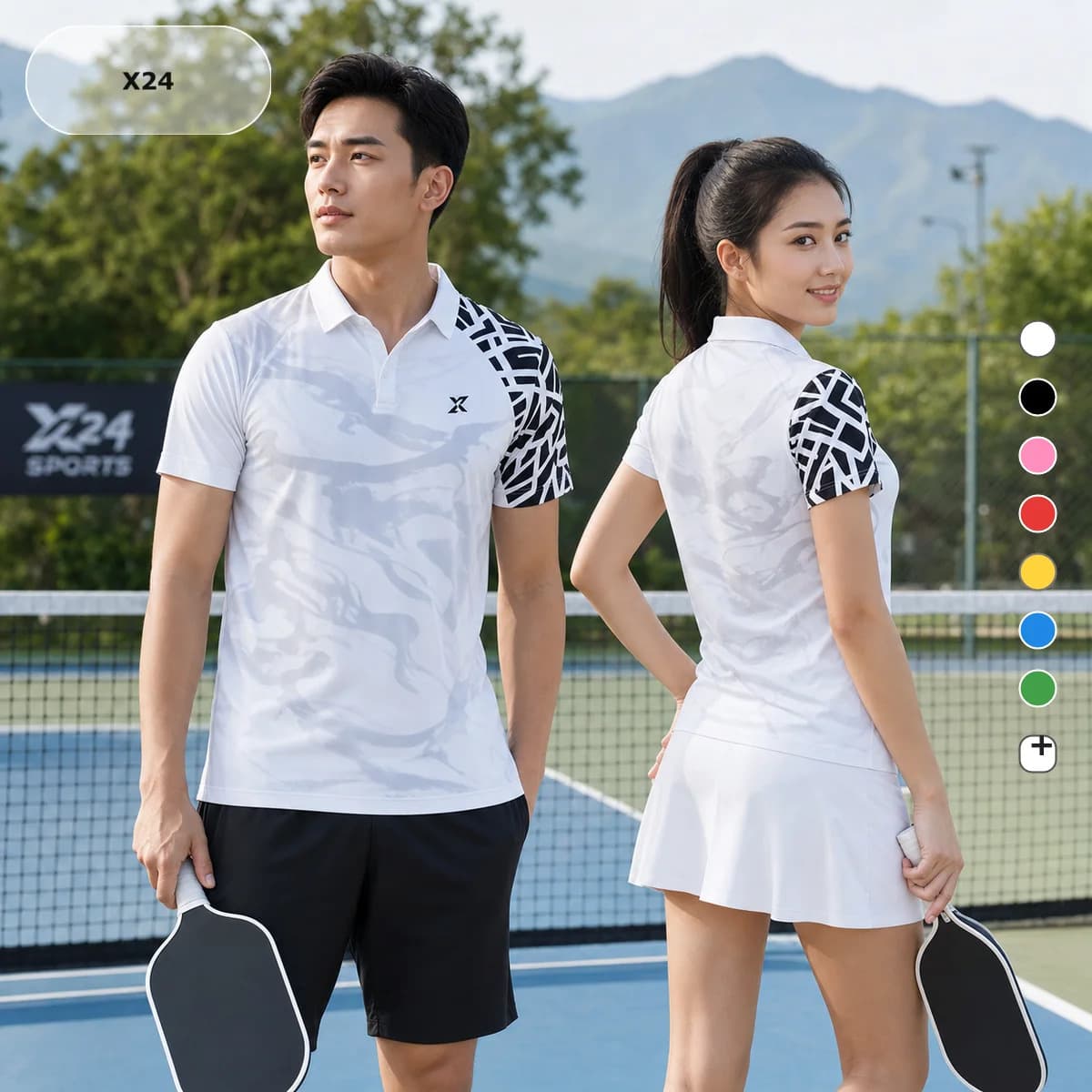 Bộ Quần Áo Pickleball Nam Nữ X24 Trắng Xám Đen X24-PB-018