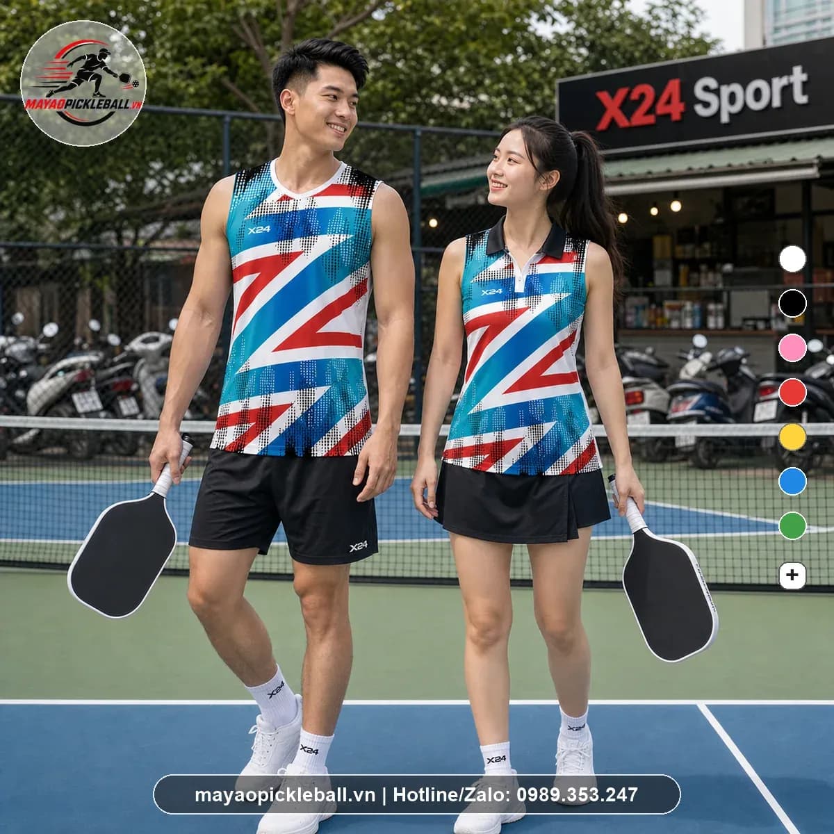 Bộ Quần Áo Pickleball X24 PB-020 Trắng Xanh Đỏ Cá Tính