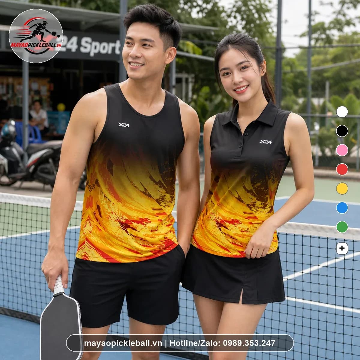 Bộ Quần Áo Pickleball X24 PB-021 Đen Vàng Đỏ Năng Động