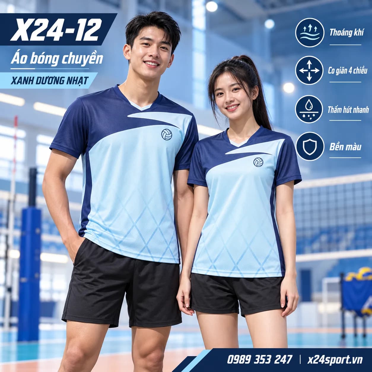 Áo Bóng Chuyền Thiết Kế Unisex Xanh Dương Nhạt X24-12
