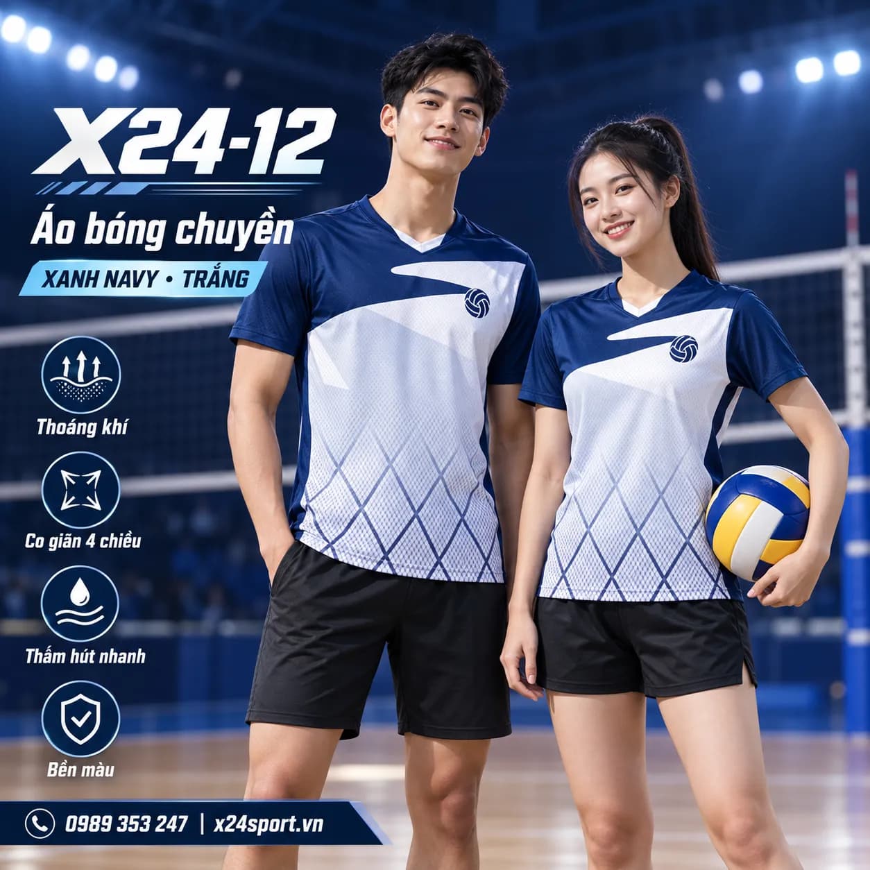 Áo bóng chuyền Unisex Xanh Navy Trắng – Thiết Kế Cá Tính, Chất Liệu Thoáng Khí