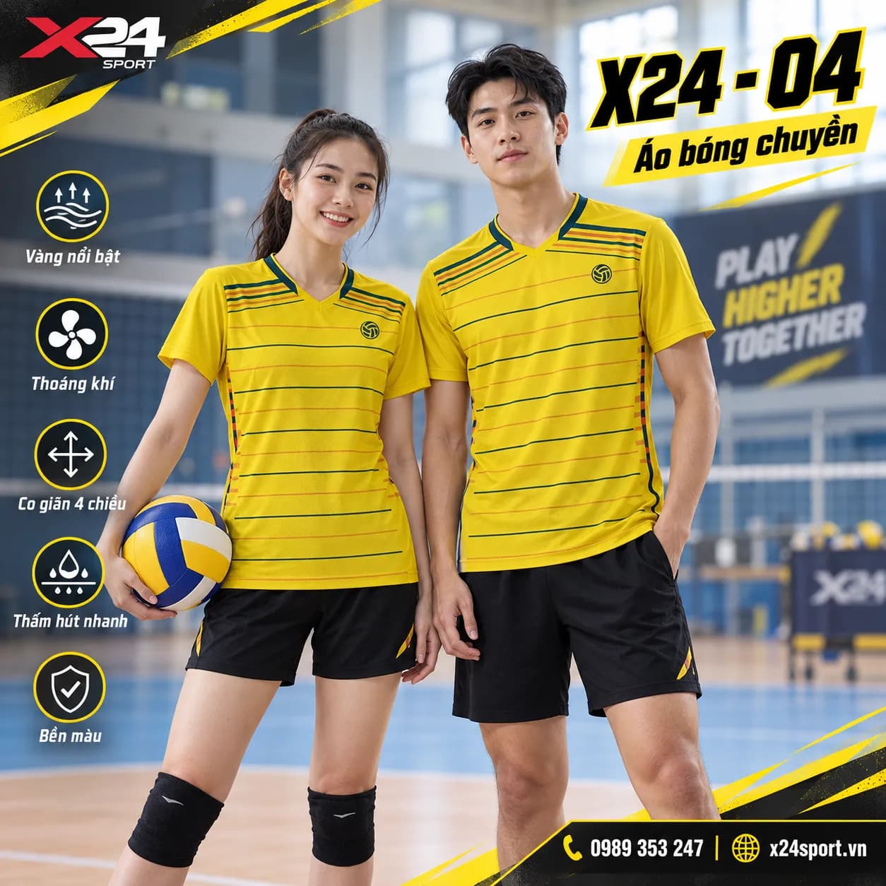Áo Bóng Chuyền X24 – 04 Màu Vàng Năng Động