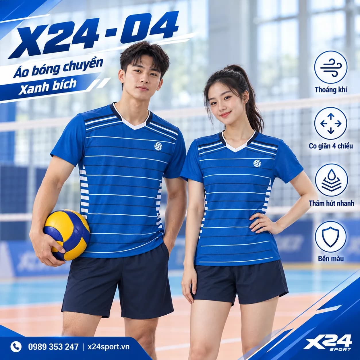Áo bóng chuyền thể thao X24-04 màu xanh bích – Thiết kế năng động, chất liệu cao cấp
