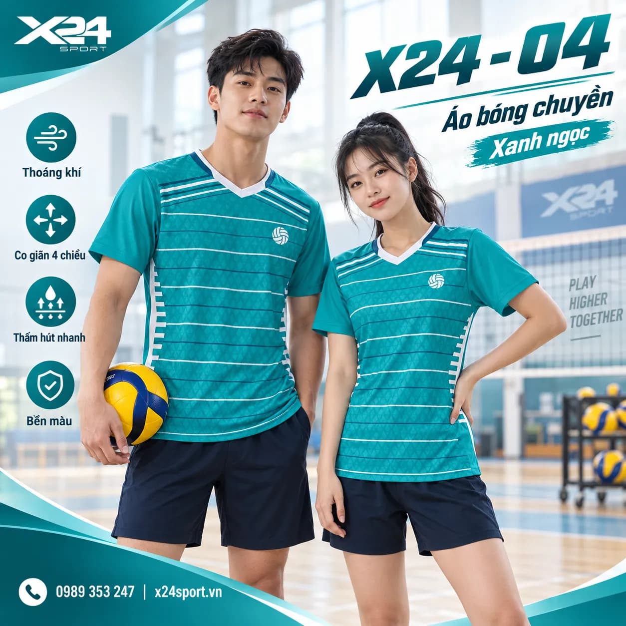Áo Bóng Chuyền X24 – 04 Màu Xanh Ngọc