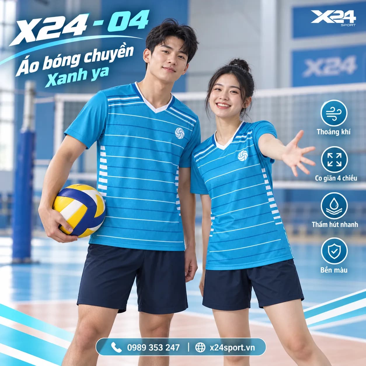 Áo Bóng Chuyền Thiết Kế X24-04 Xanh Ya Năng Động