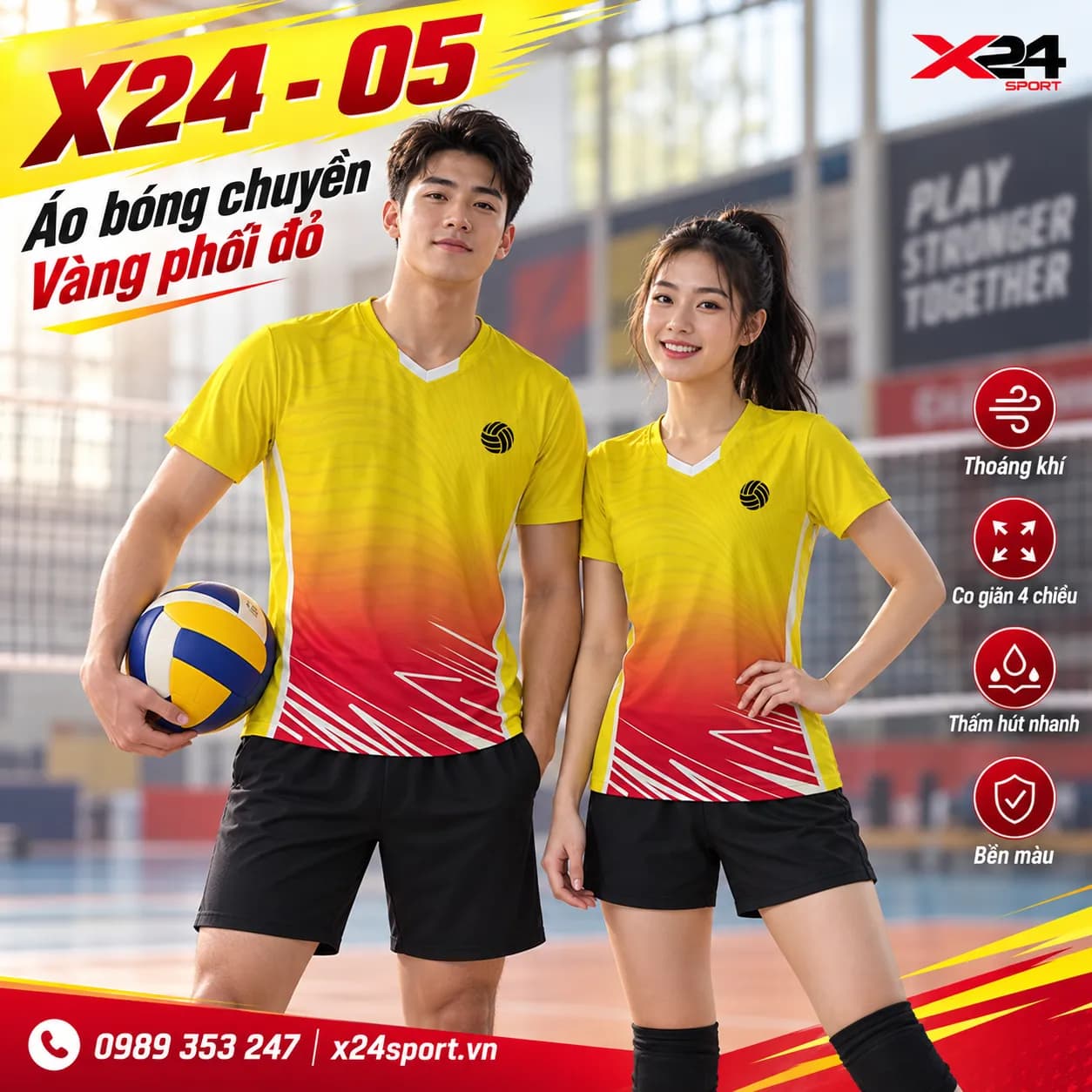 Áo Bóng Chuyền X24-05 Vàng Đỏ Năng Động