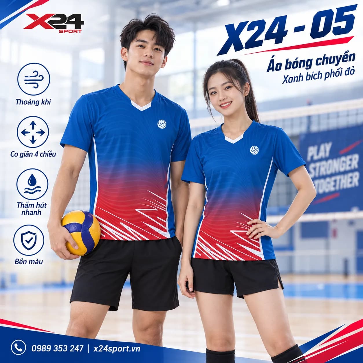 Áo Bóng Chuyền X24-05 Xanh Bích – Thiết Kế Gradient Năng Động Cho Nam