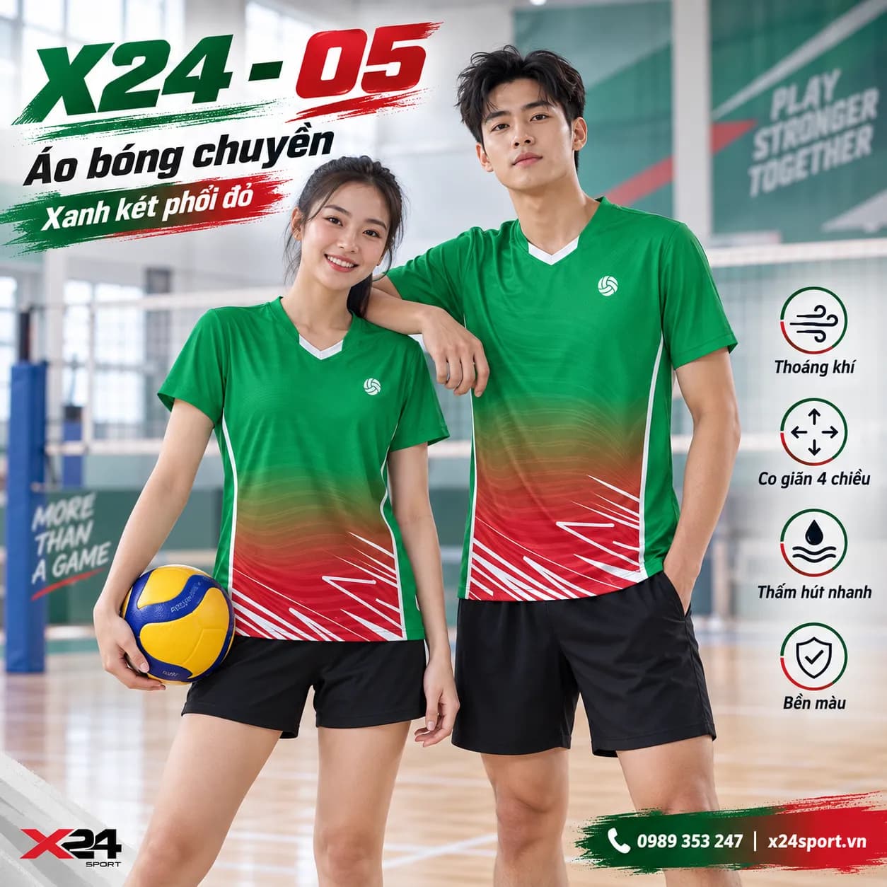 Áo Bóng Chuyền X24-05 Xanh Kết – Unisex Cá Tính, Chất Liệu Dri-Fit Thoáng Mát
