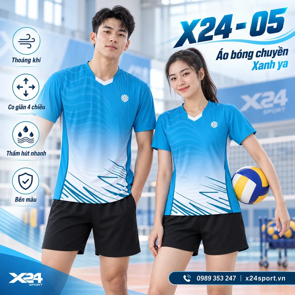 Đồng Phục Bóng Chuyền X24-05 Xanh Ya – Thiết Kế Nổi Bật, Vải DRI-FIT Siêu Thoáng