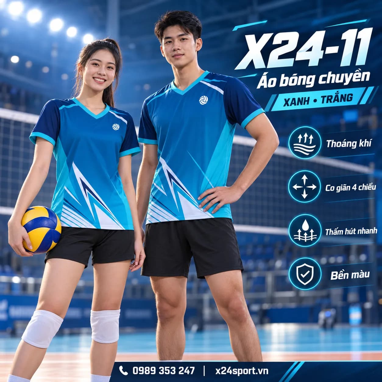Áo Bóng Chuyền X24-11 Xanh Trắng Năng Động