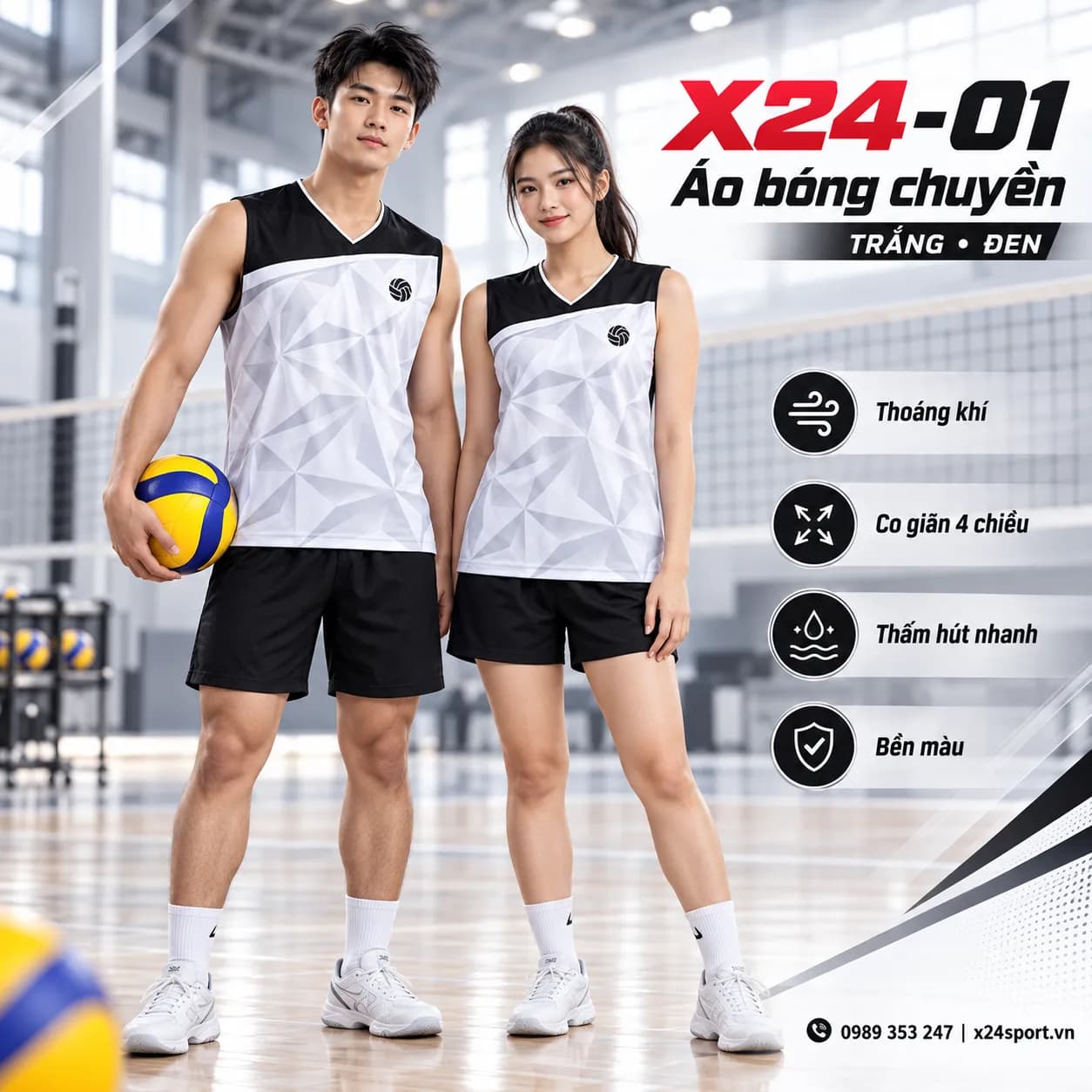 Đồng Phục Bóng Chuyền X24-01 Trắng – Thiết Kế Hiện Đại, Năng Động
