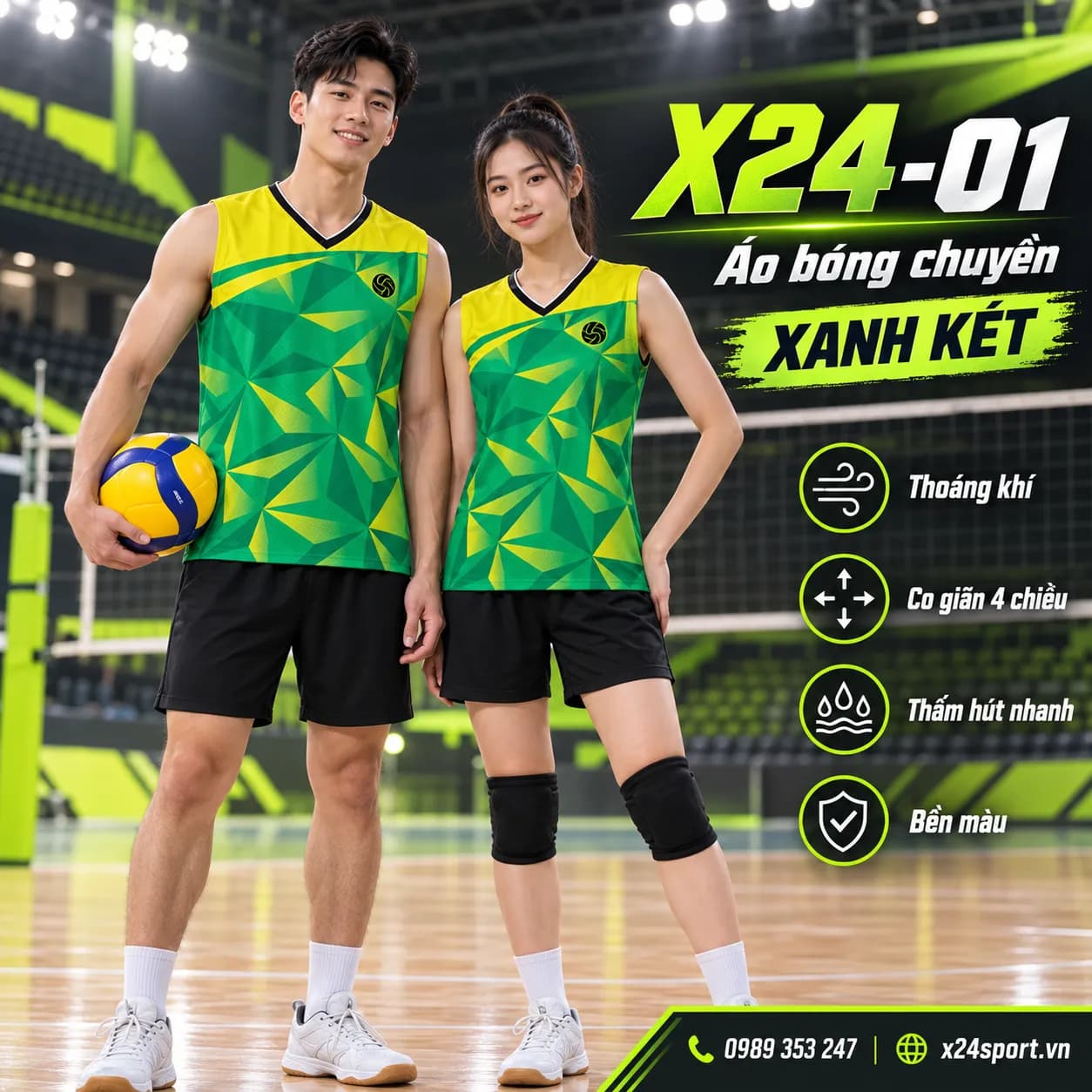 Đồng phục bóng chuyền X24 – 01 xanh két nổi bật, năng động