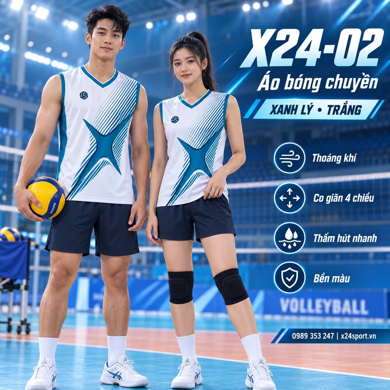 Đồng Phục Bóng Chuyền X24-02 Màu Xanh Lý Trắng – Năng Động & Thoáng Mát