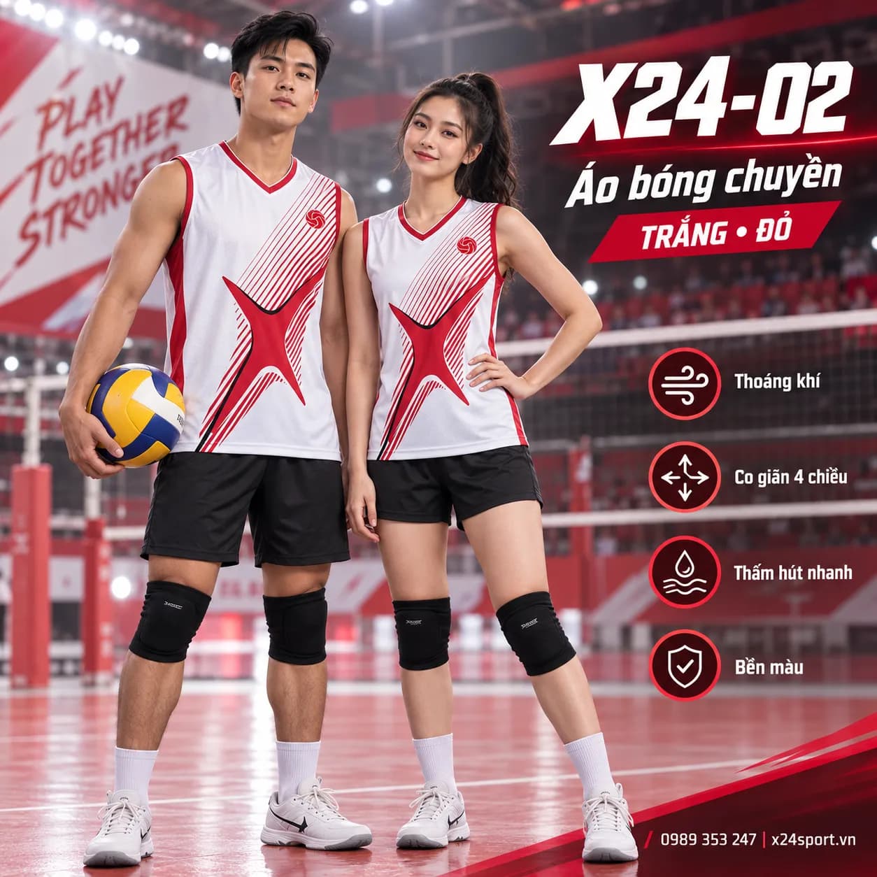 Đồng phục bóng chuyền X24-02 trắng đỏ – Năng động & Bền bỉ