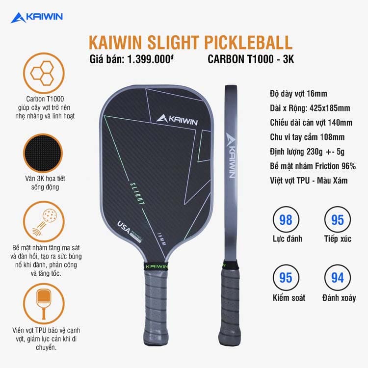 Vợt Pickleball Kaiwin Slight T1000