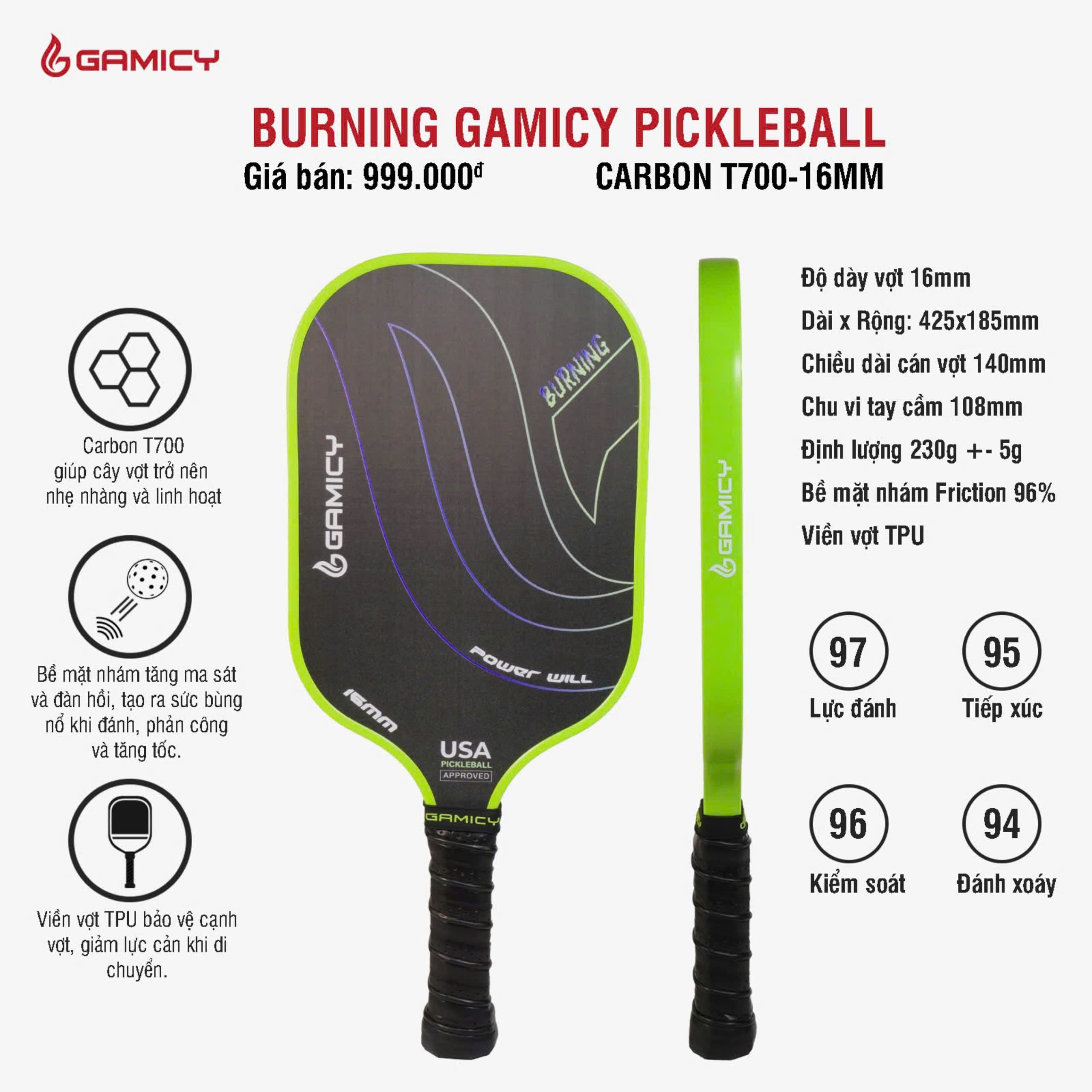 Vợt Pickleball Burning Gamicy T700