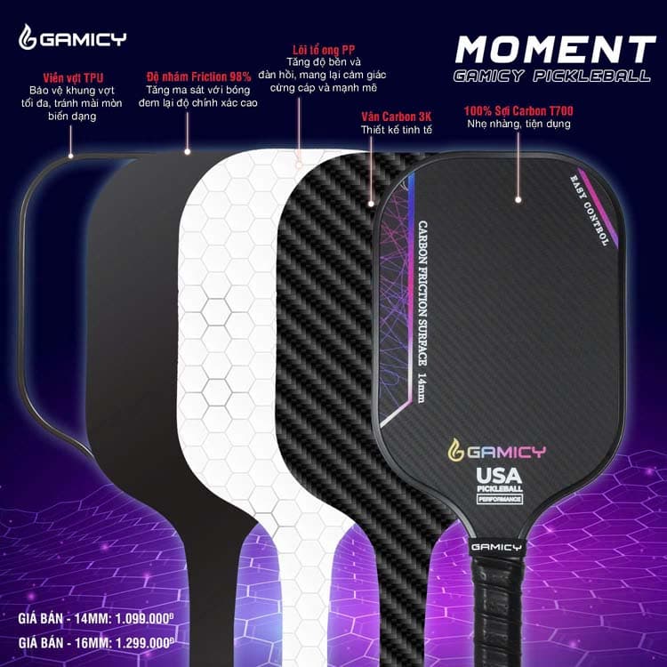 Vợt Pickleball Gamicy Moment T700 14mm