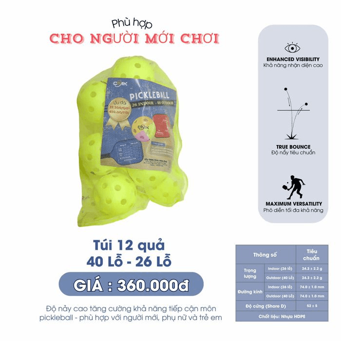 Quả Bóng Pickleball CMK 26L (Túi 12 quả)