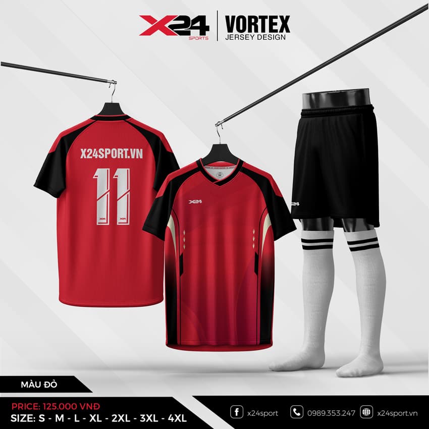 Bộ quần áo bóng đá nam VORTEX – X24SPORT màu đỏ