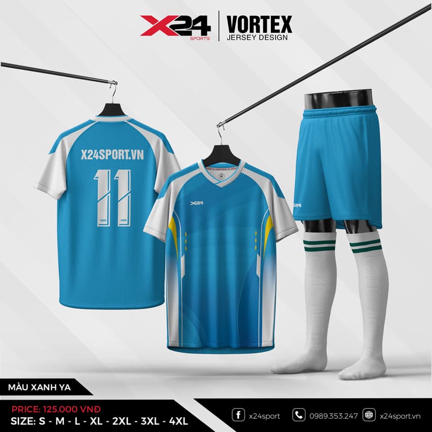 Bộ Quần Áo Bóng Đá X24 SPORT Mẫu VORTEX Màu Xanh YA