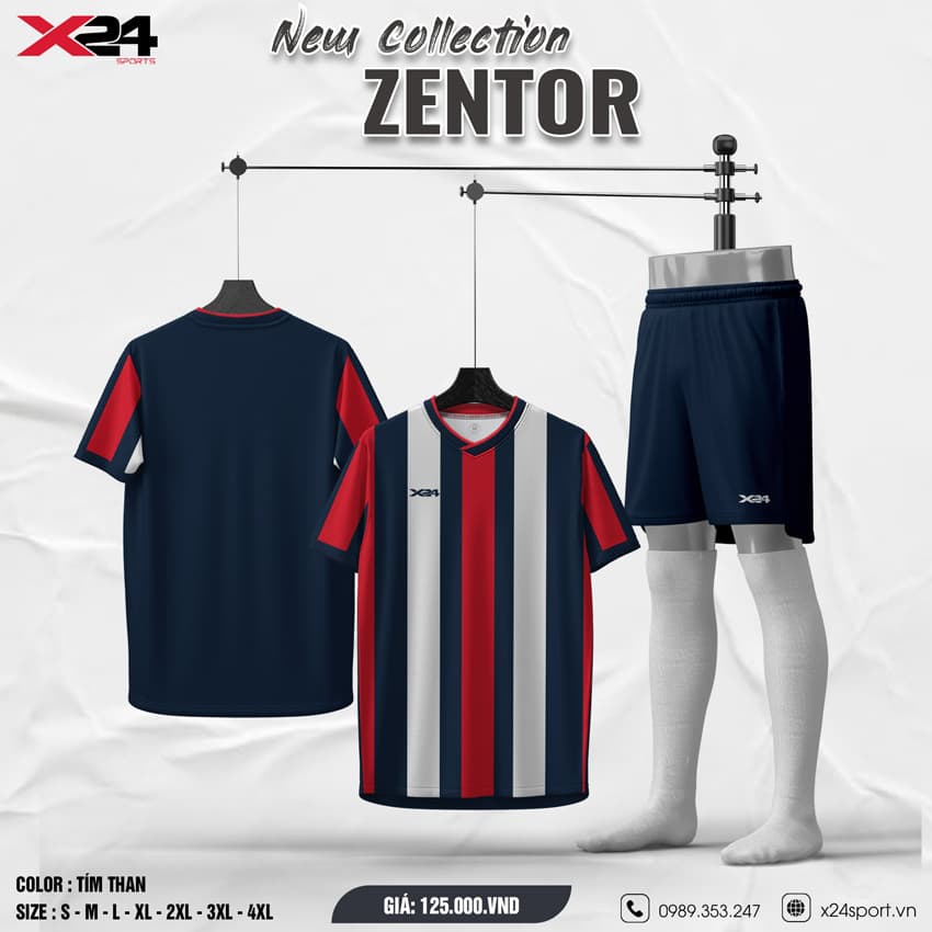 Bộ quần áo thể thao Zentor màu tím than phối đỏ trắng – Không logo