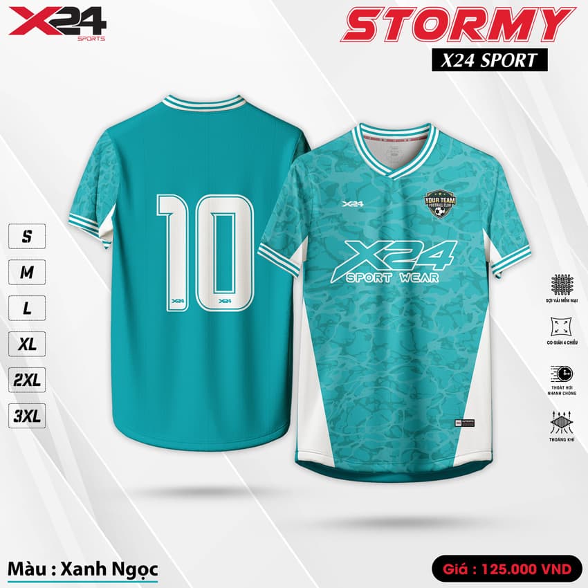 Áo đá banh Stormy – X24 Sport màu xanh ngọc