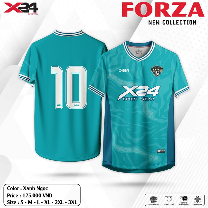 Áo Bóng Đá X24 Forza Collection Màu Xanh Ngọc – Năng Động & Thời Trang