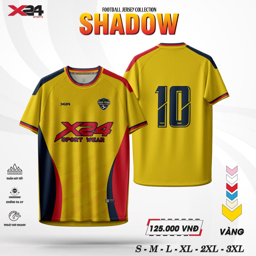 Áo Bóng Đá Thiết Kế X24 SHADOW – Màu Vàng Chanh Nổi Bật