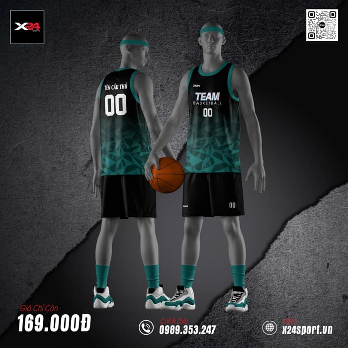 Áo Bóng Rổ Xanh Ngọc Đen Họa Tiết Polygon – TEAM BASKETBALL