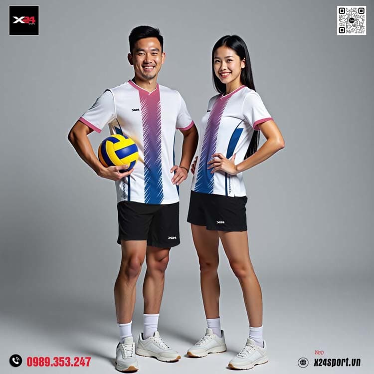Đồng phục bóng chuyền nữ Hàn Quốc – Sắc trắng kết hợp navy & tím hồng thời thượng